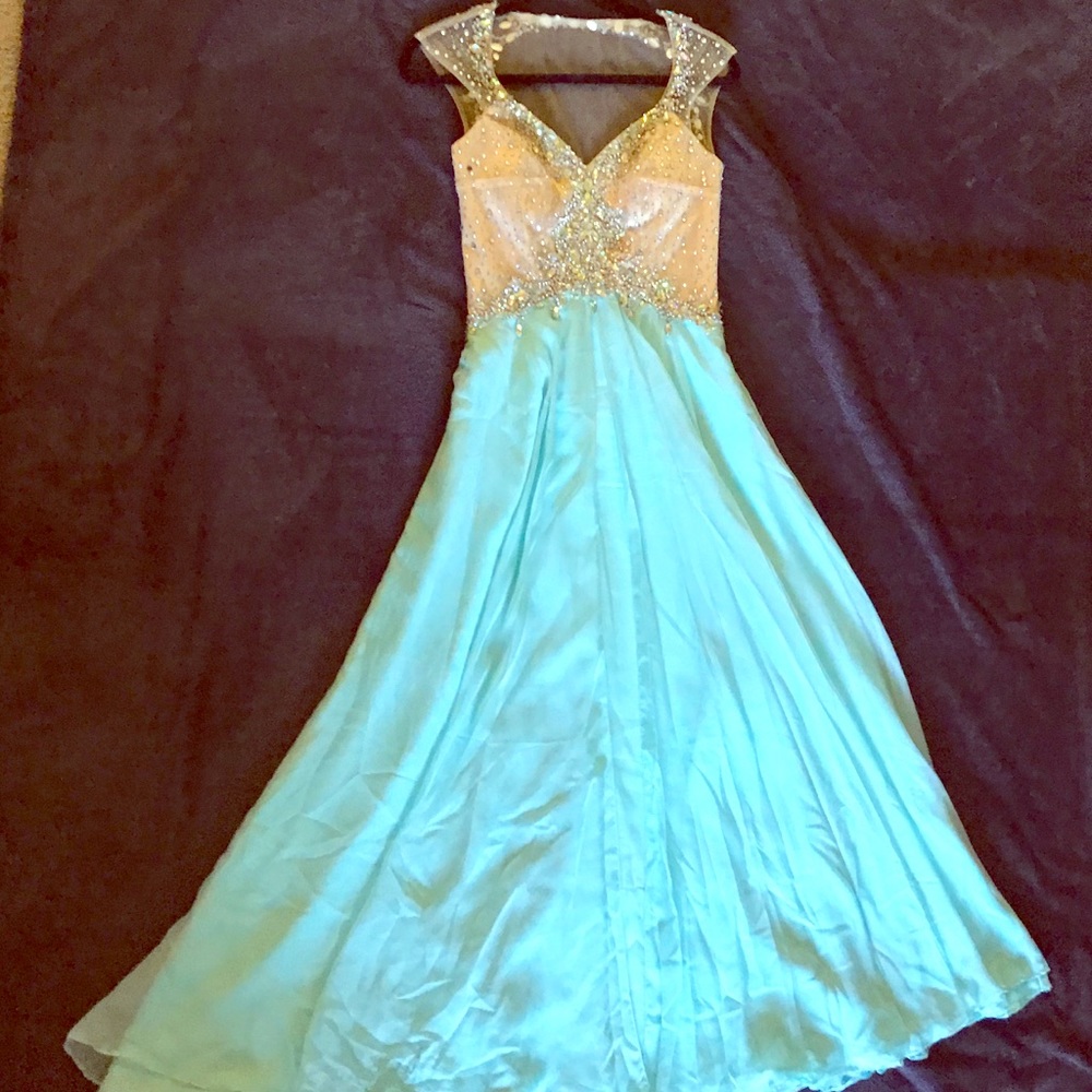 Embellished turquoise ball room dress